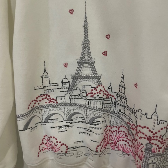 Alfred Dunner Petite Paris Eiffel Tower Cat Embroidered Collared Sweatshirt PM - Picture 3 of 5
